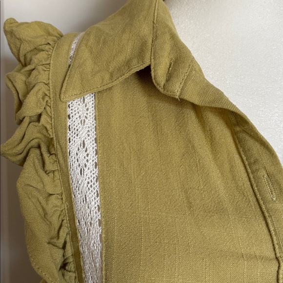 Klesis Small Chartreuse Green Ruffle Lace Mini Dress button down - Picture 5 of 10